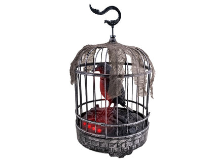 corbeau dans une cage lumineux sonore motorisé 32x20cm