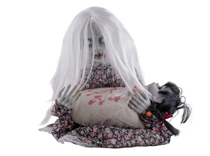 fillette zombie avec bébé lumineuse sonore et motorisée 50cm