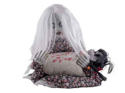 fillette zombie avec bébé lumineuse sonore et motorisée 50cm