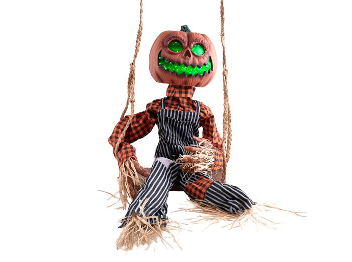zombie citrouille sur balançoire lumineux sonore et motorisé 90c