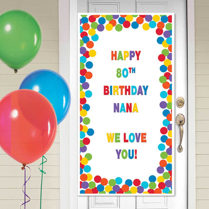 Affiche anniversaire personnalisable pour porte pois multicolores