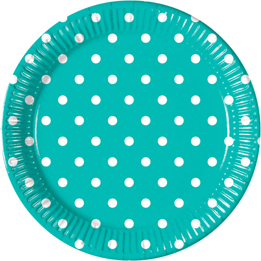 8 assiettes Turquoise Dots