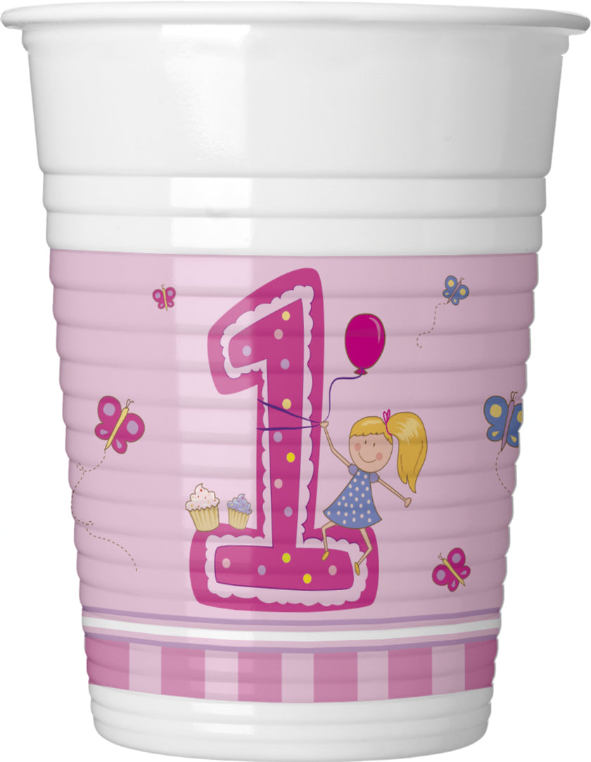 8 gobelets Girl's First Birthday