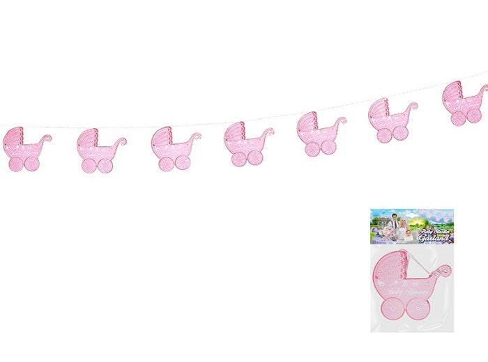 guirlande poussette rose motif baby shower 2.75m