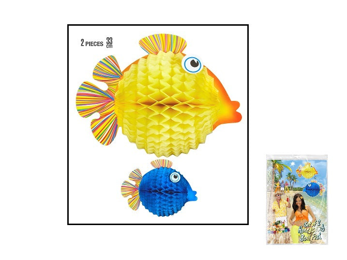 lot de 2 décorations poisson globe festonnées 33cm