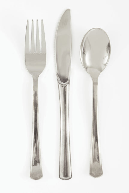 Couverts en plastique argentés - Gamme couleur unie