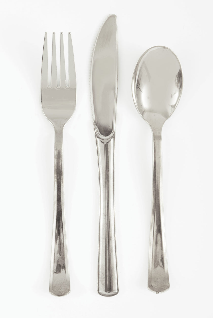 Couverts en plastique argentés - Gamme couleur unie