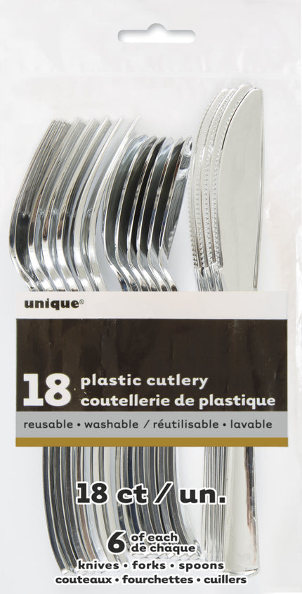 Couverts en plastique argentés - Gamme couleur unie