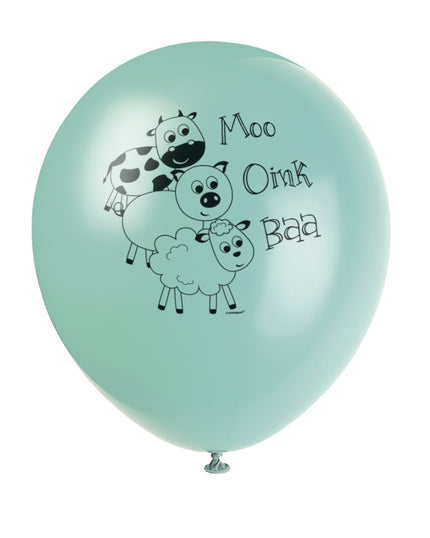 8 ballons vers avec animaux de la ferme (30cm) - Farmyard Party