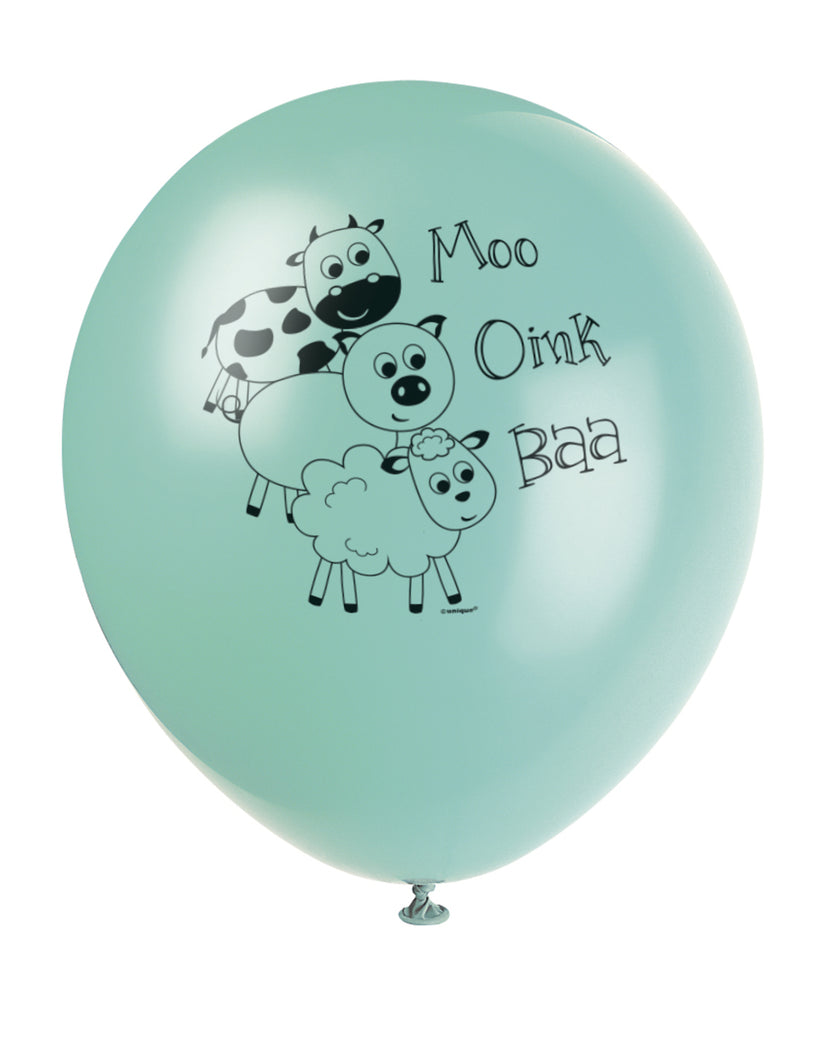 8 ballons vers avec animaux de la ferme (30cm) - Farmyard Party