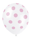 6 ballons blancs à pois roses