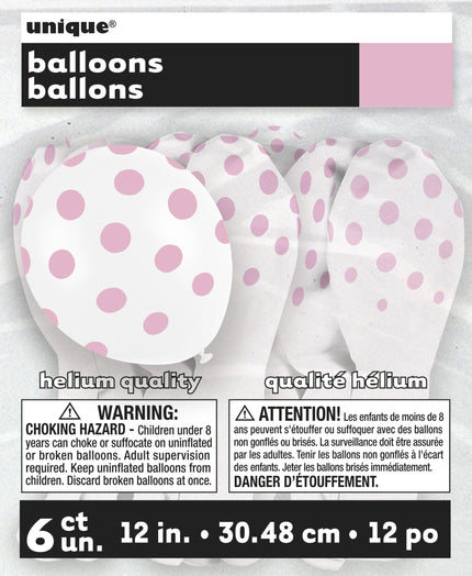 6 ballons blancs à pois roses