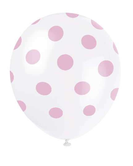 6 ballons blancs à pois roses