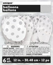 6 ballons blancs à pois argentés