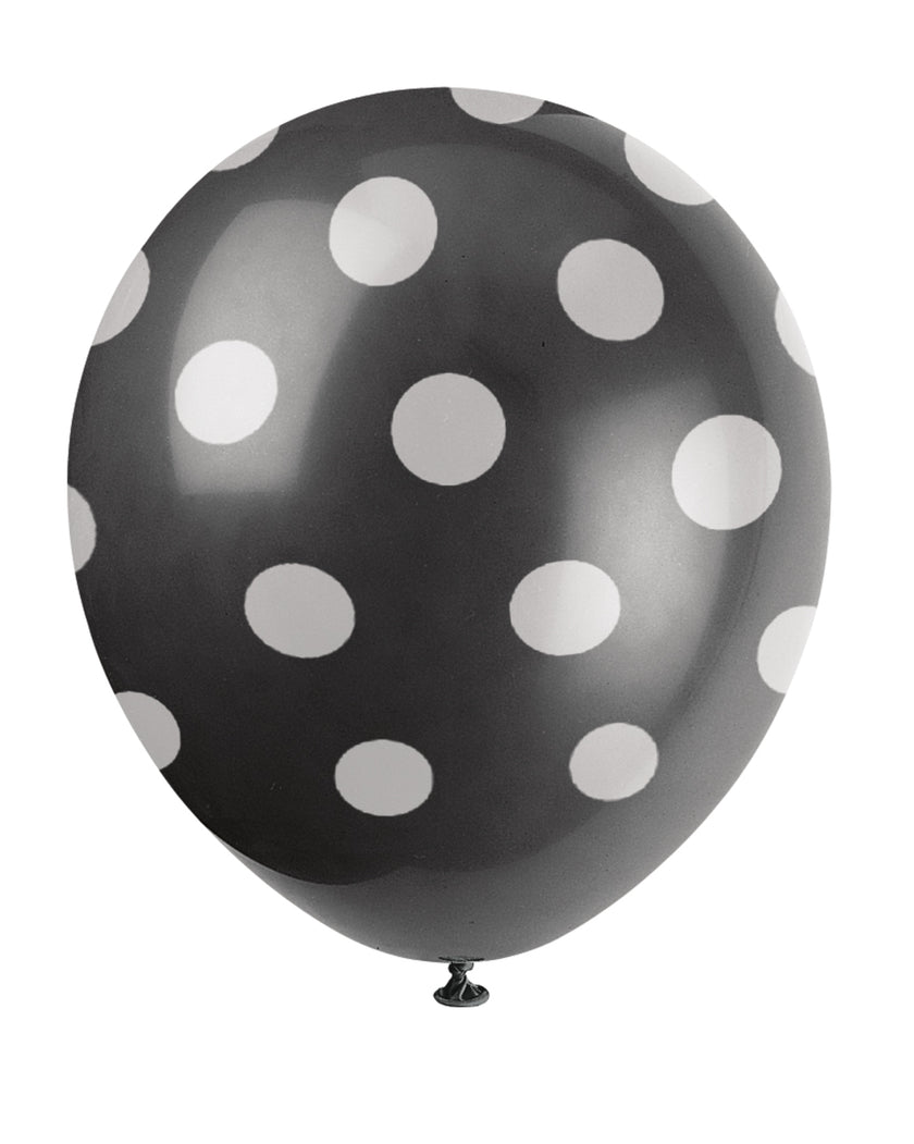 6 ballons noirs à pois blancs