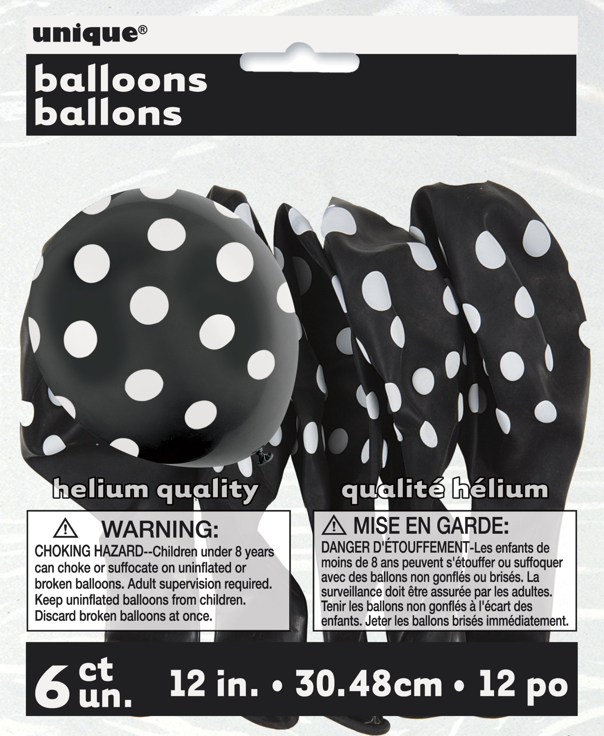 6 ballons noirs à pois blancs