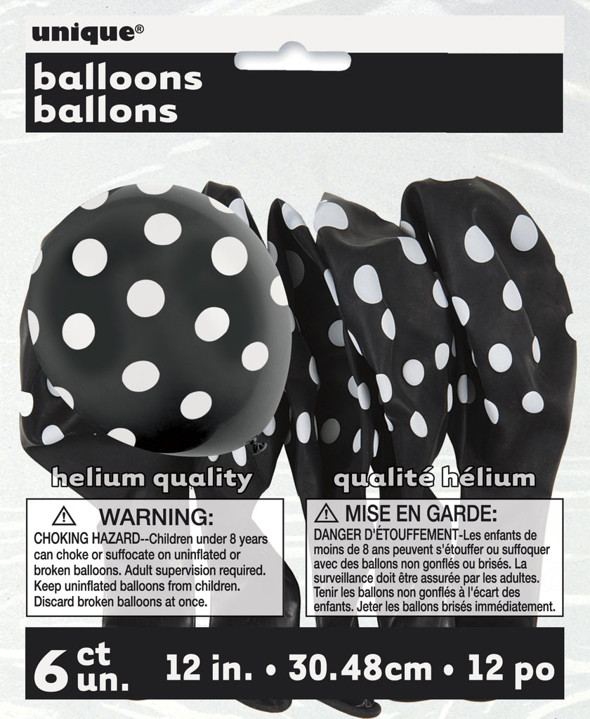 6 ballons noirs à pois blancs