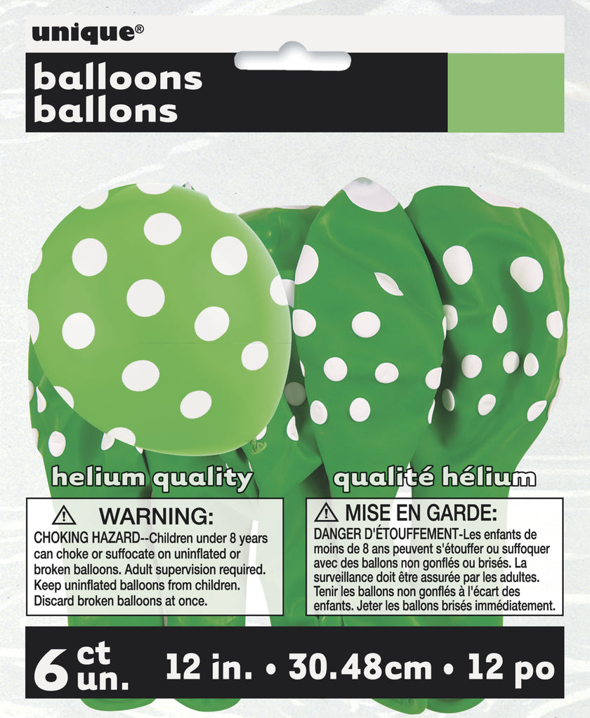 6 ballons verts à pois blancs