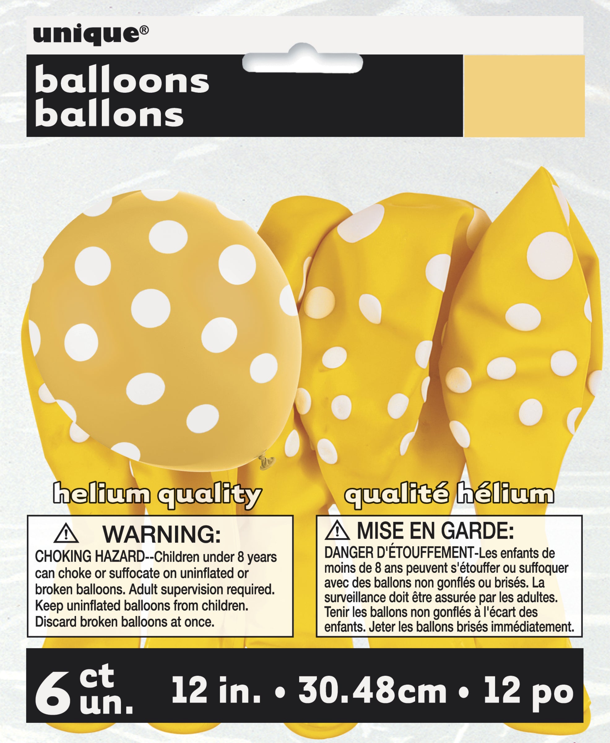 6 ballons jaunes à pois blancs