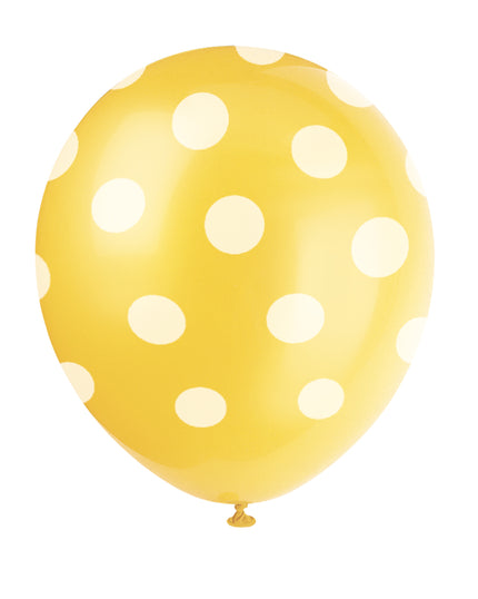 6 ballons jaunes à pois blancs