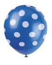 6 ballons bleu foncé à pois blancs