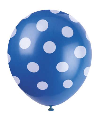 6 ballons bleu foncé à pois blancs