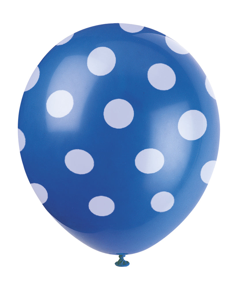 6 ballons bleu foncé à pois blancs