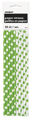 10 pailles à pois vert citron