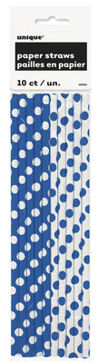10 pailles à pois bleus foncé et blancs