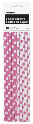 10 pailles à pois roses et blancs