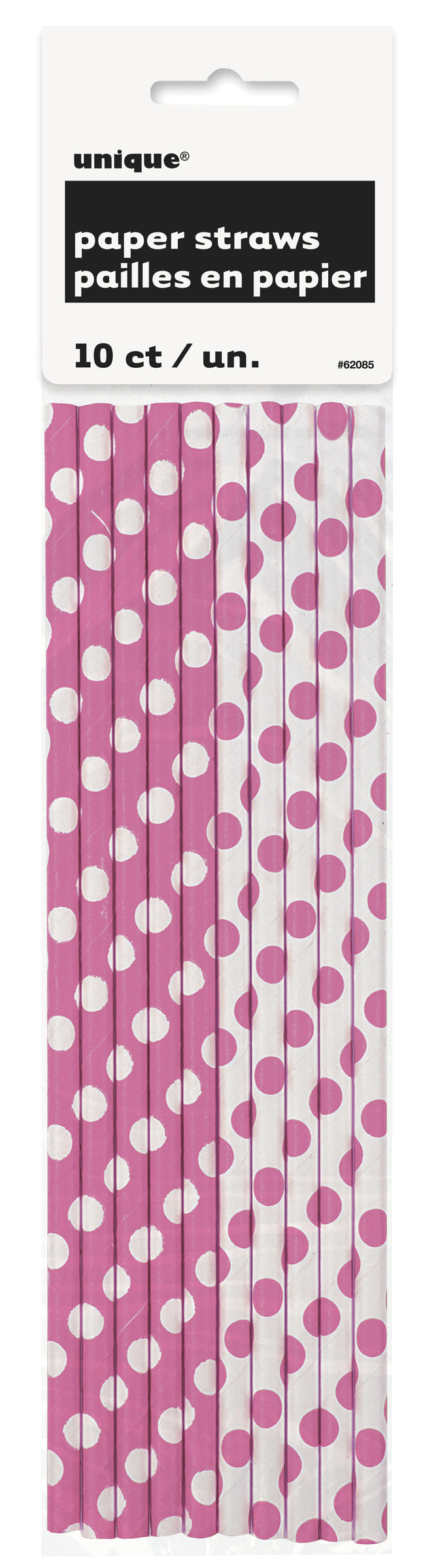 10 pailles à pois roses et blancs