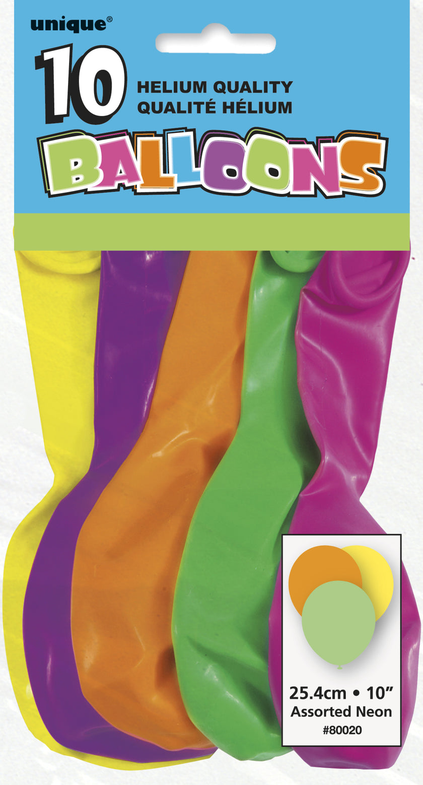 10 ballons couleurs fluos variés - Gamme couleur unie