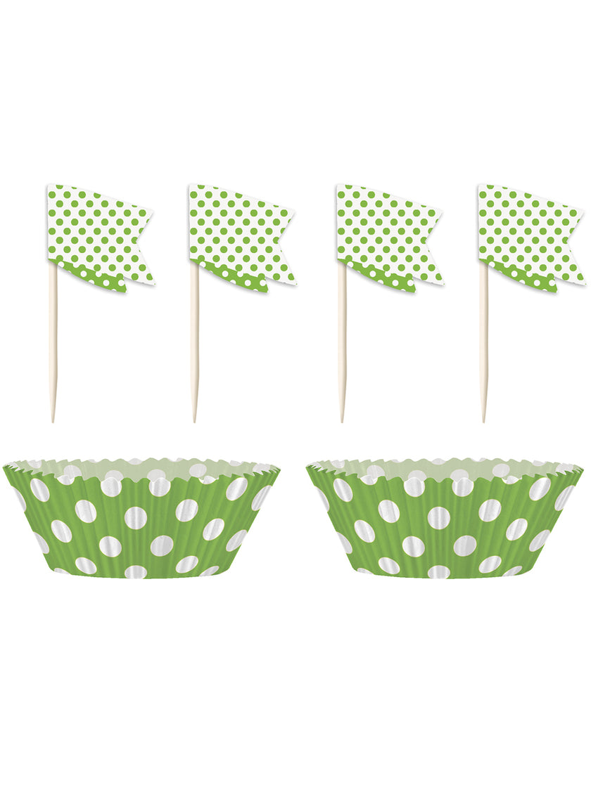 24 moules à cupcakes + 24 cake toppers couleur vert citron et pois