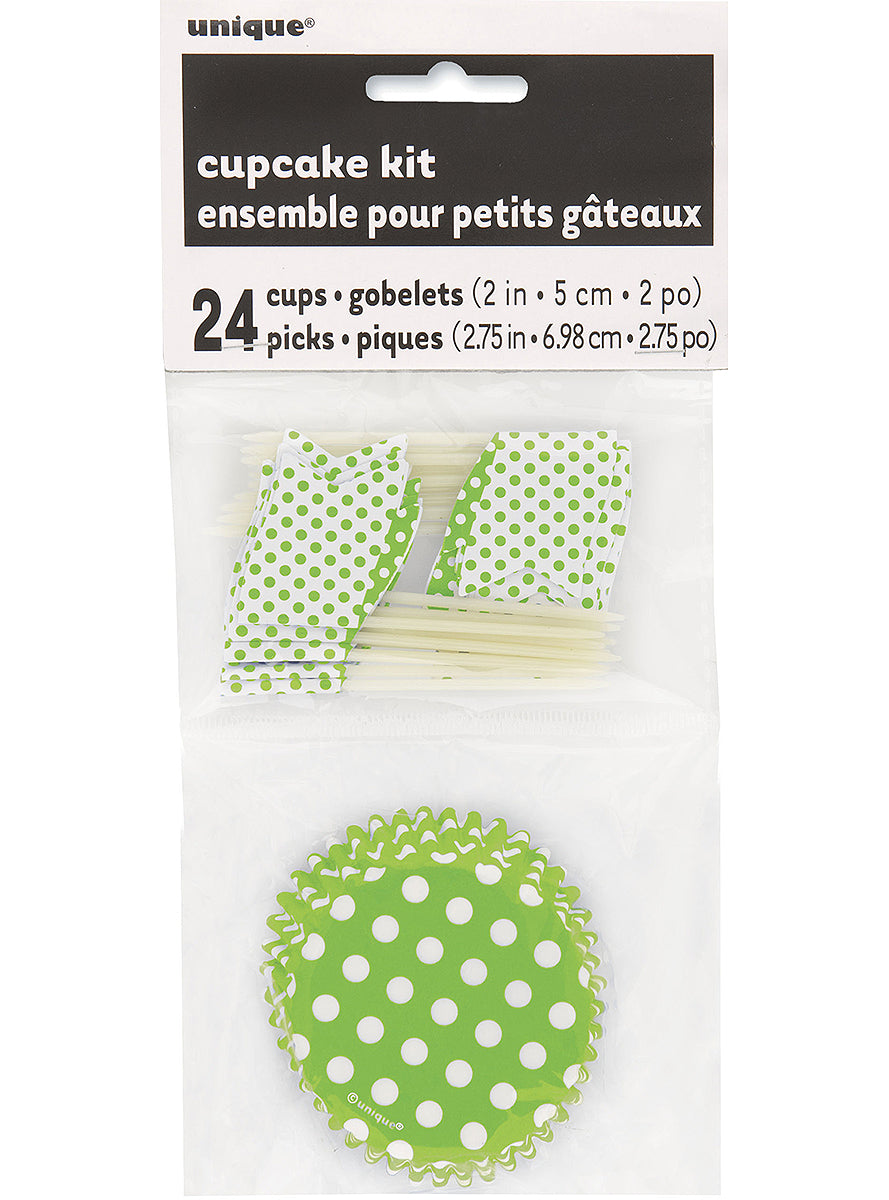24 moules à cupcakes + 24 cake toppers couleur vert citron et pois