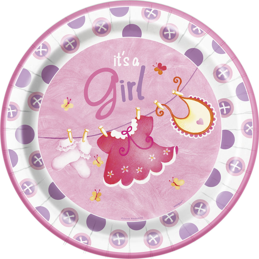 8 assiettes It`s a Girl - Clothesline Baby Shower