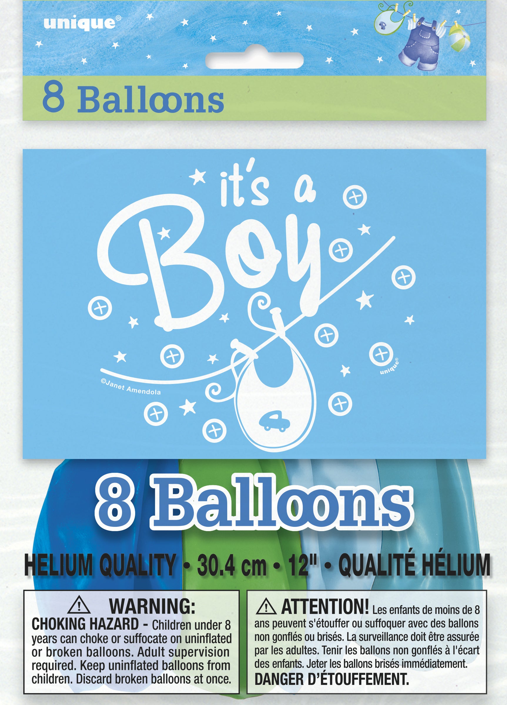 8 ballons bleus It's a boy - Clothesline Baby Shower