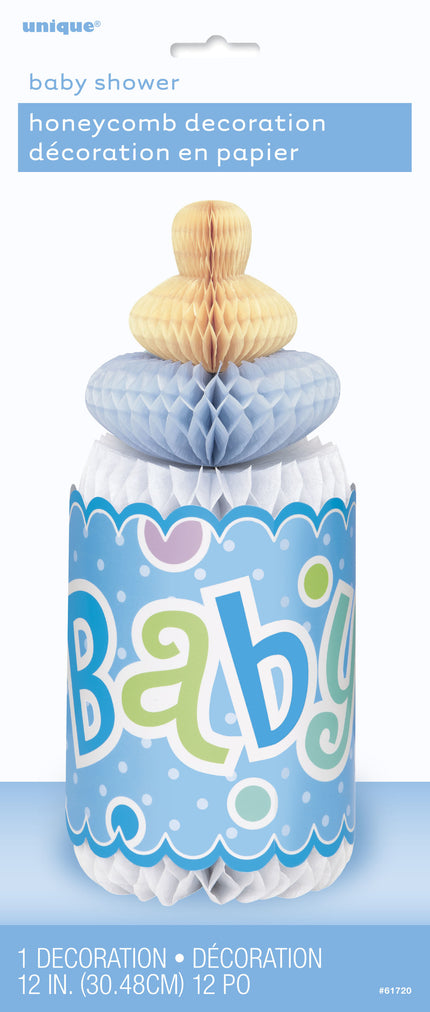 Centre de table biberon bleu - Baby Shower