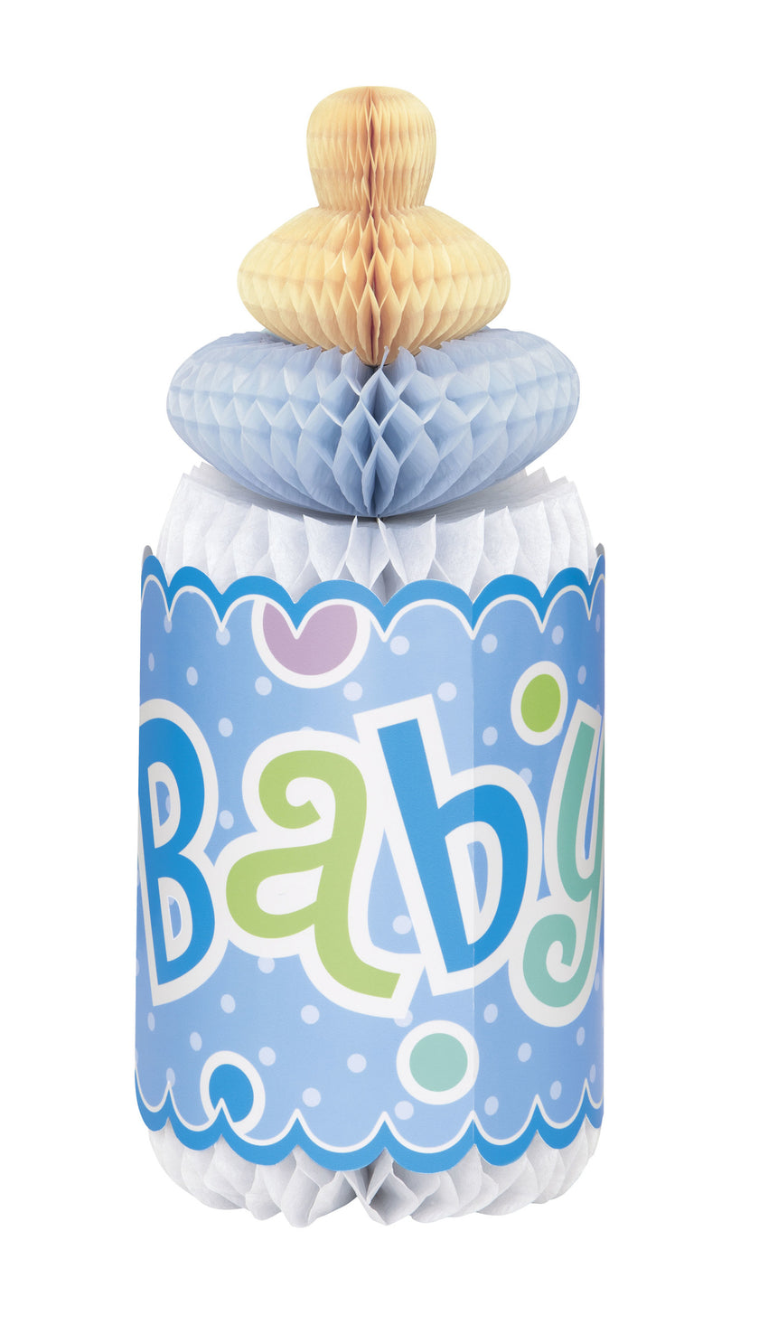 Centre de table biberon bleu - Baby Shower