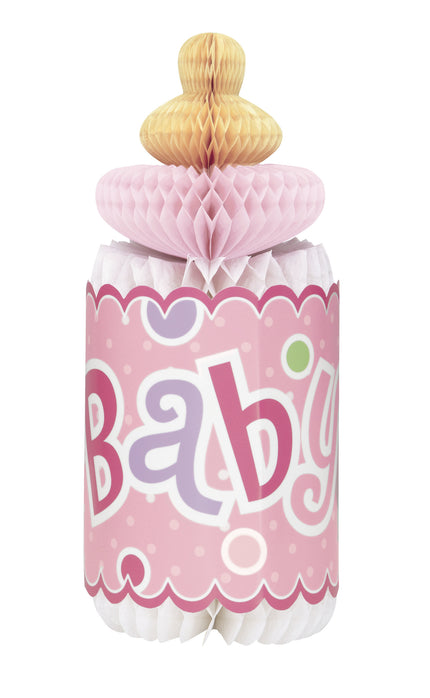 Centre de table biberon rose - Baby Shower