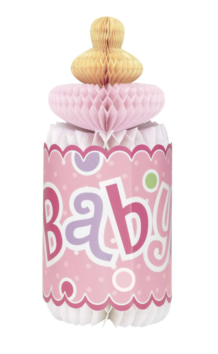 Centre de table biberon rose - Baby Shower