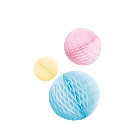 3 Décorations Nid Abeilles Papier Assorties Pastel - Amscan
