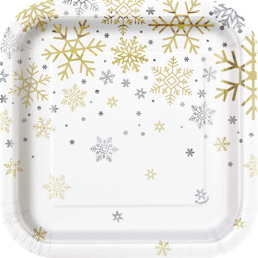 8 assiettes à dessert - Silver & Gold Holiday Snowflakes