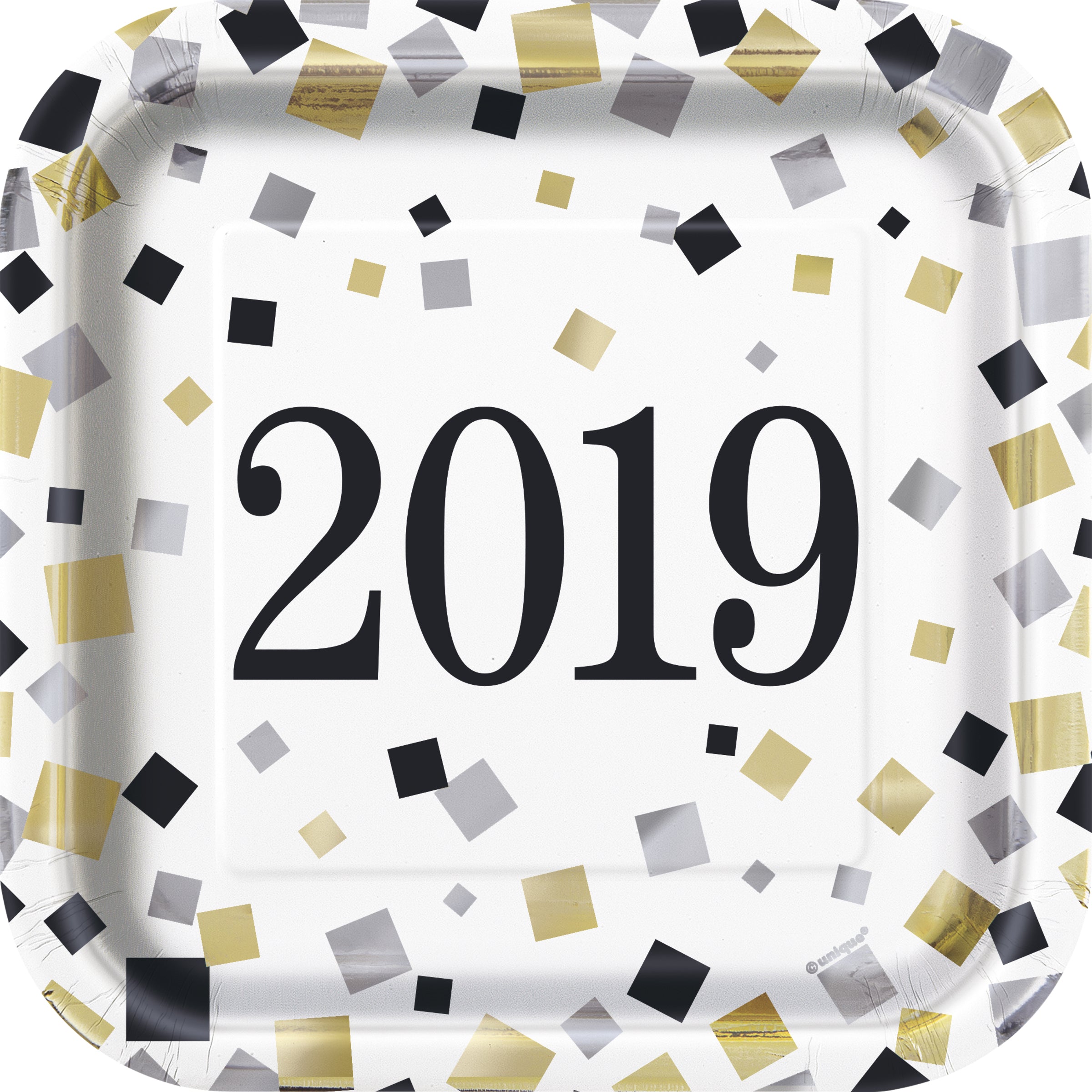 8 assiettes à dessert carrées Nouvel An - Happy New Year