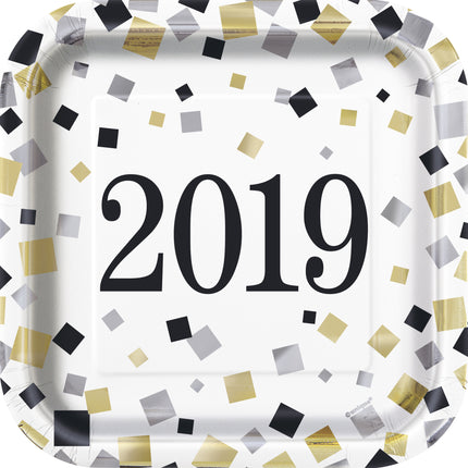 8 assiettes à dessert carrées Nouvel An - Happy New Year