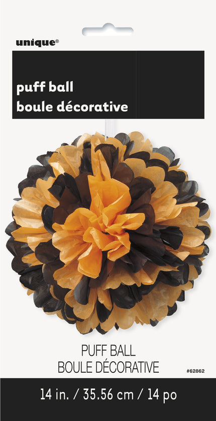 Pompon décoration noir et orange- Basic Halloween