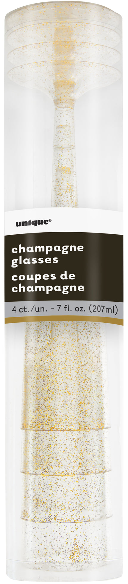 4 verres à champagne dorés à paillettes - Basic Christmas