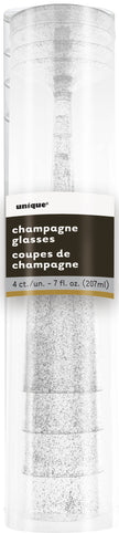 4 flûtes à champagne argentées à paillettes - Gamme couleur unie