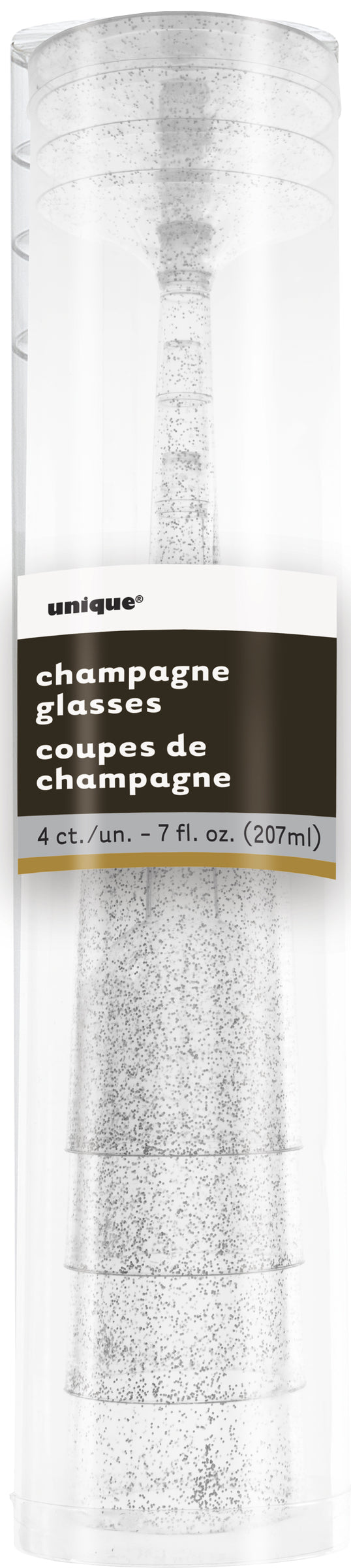 4 flûtes à champagne argentées à paillettes - Gamme couleur unie