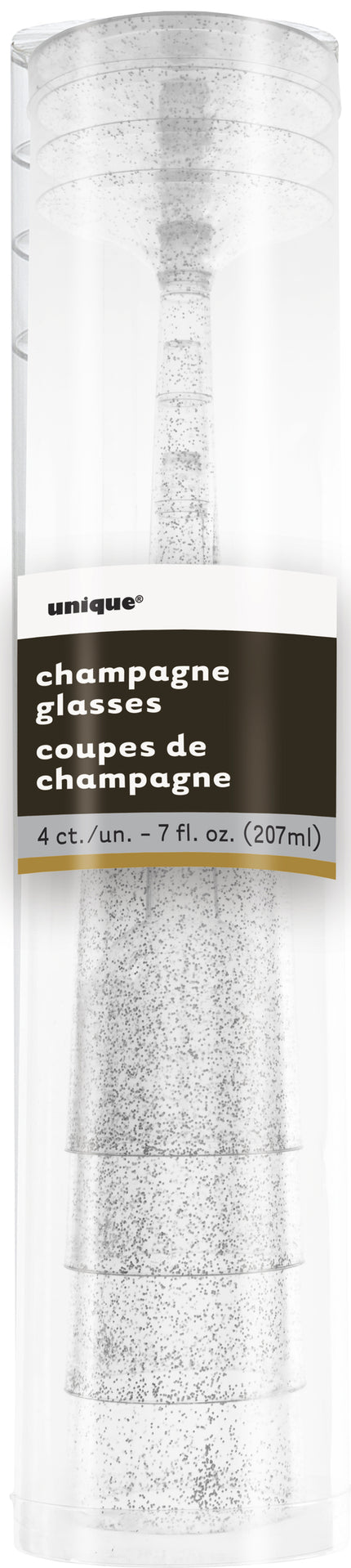 4 flûtes à champagne argentées à paillettes - Gamme couleur unie