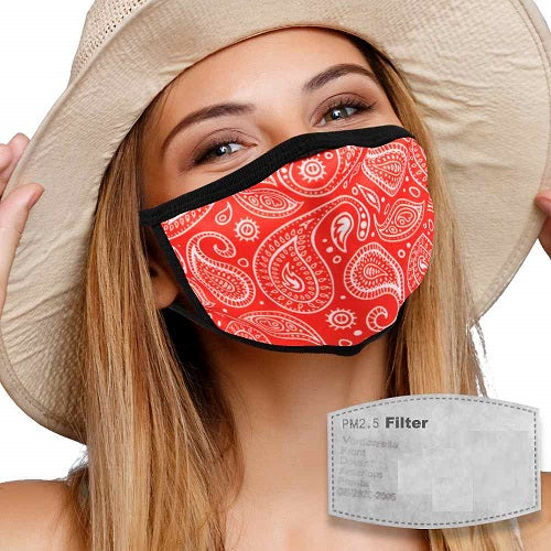 masque textile lavable avec filtre actif cachemire rouge